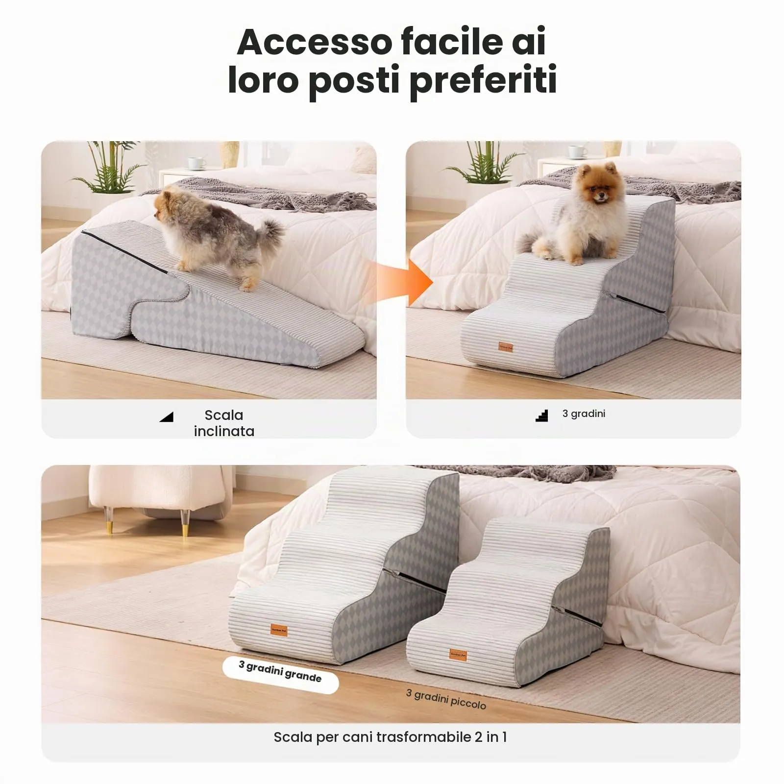 Gardner Pet Scala Cani Pieghevole, 46/57cm, 3 Gradini, Verde Grigio Strisce - immagine 6