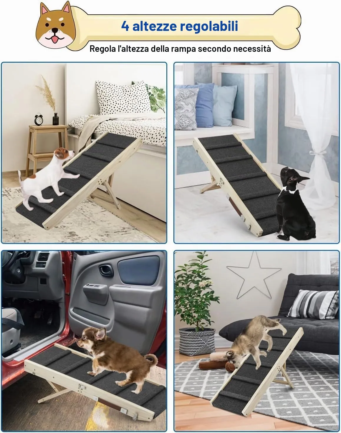HEYOUTH Rampa Pieghevole per Cani e Gatti in Legno, Regolabile in Altezza 25-48cm, 83 x 30cm - immagine 3