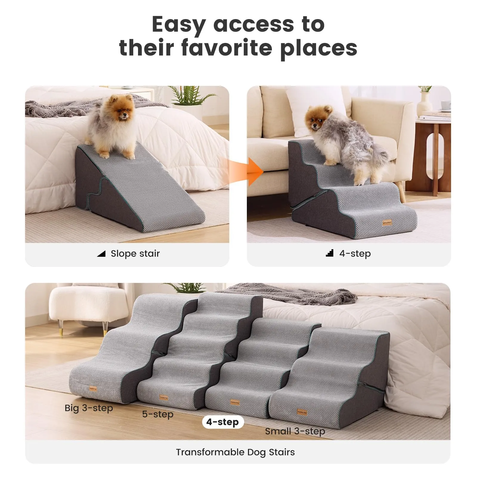 Gardner Pet Scala Cani 2 in 1 Pieghevole, 44cm, 4 Gradini, Grigio - immagine 6
