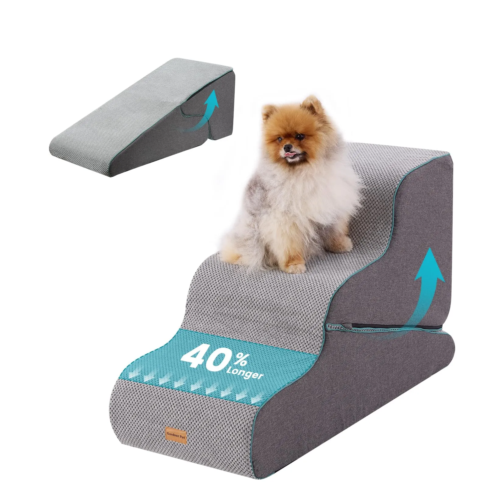 Gardner Pet Scala Cani Pieghevole, 46/57cm, 3 Gradini, Grigio Finta Pile - immagine 1