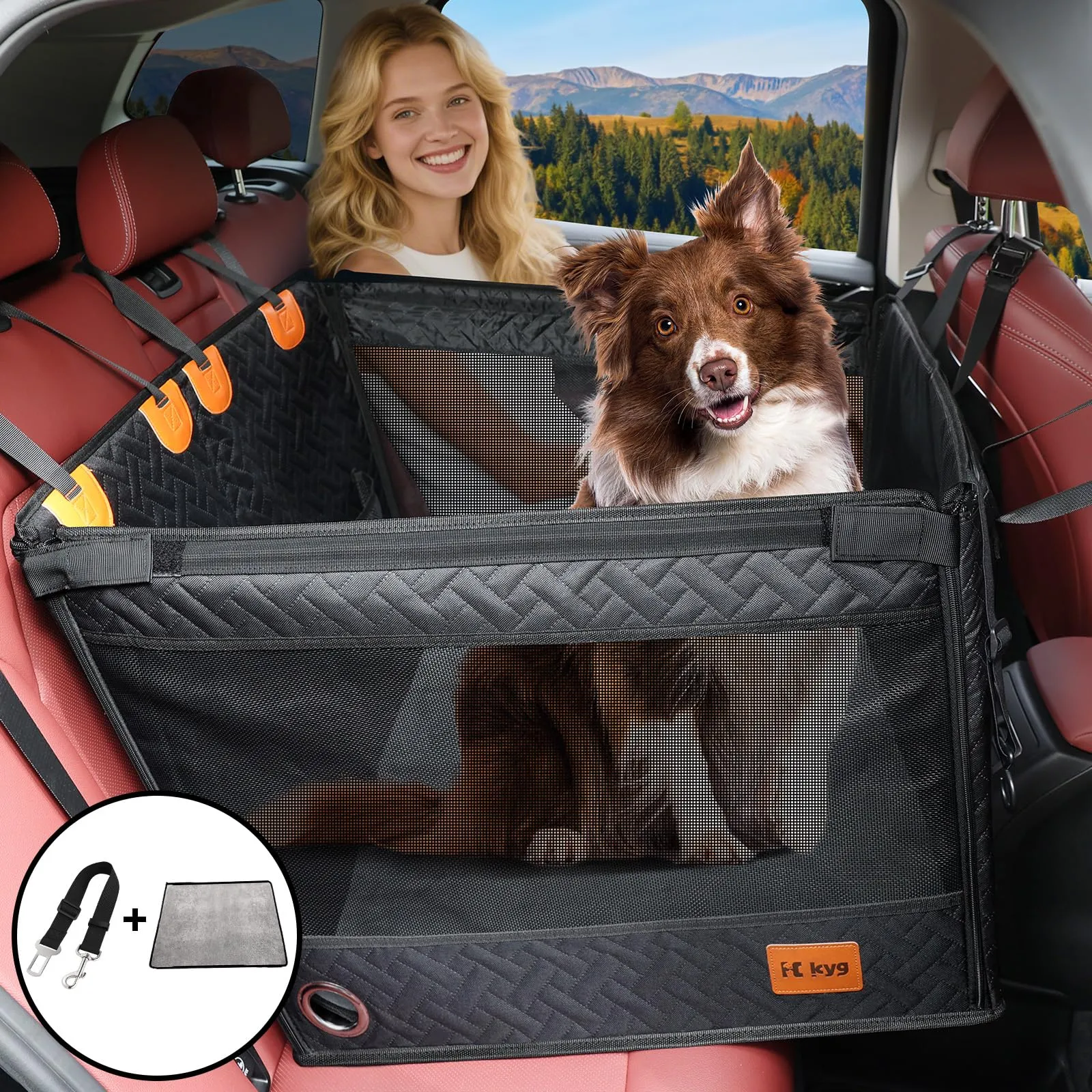 KYG Sedile Auto per Cani Medi e Grandi con Fodera Rimovibile - immagine 2