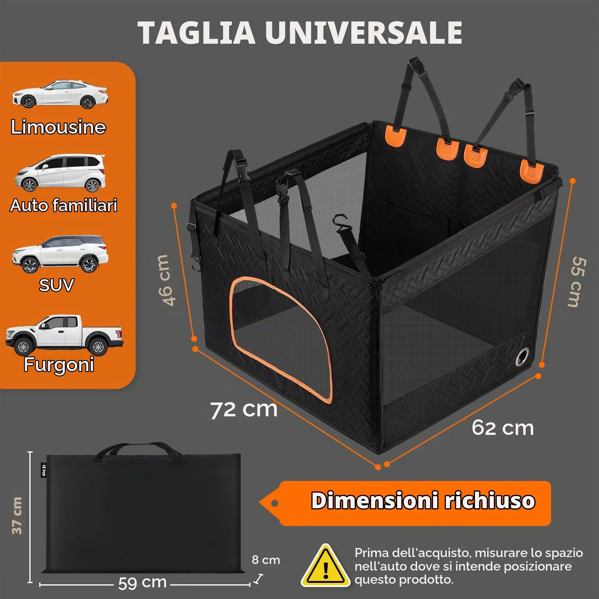 KYG Sedile Auto per Cani Medi e Grandi con Fodera Rimovibile - immagine 3