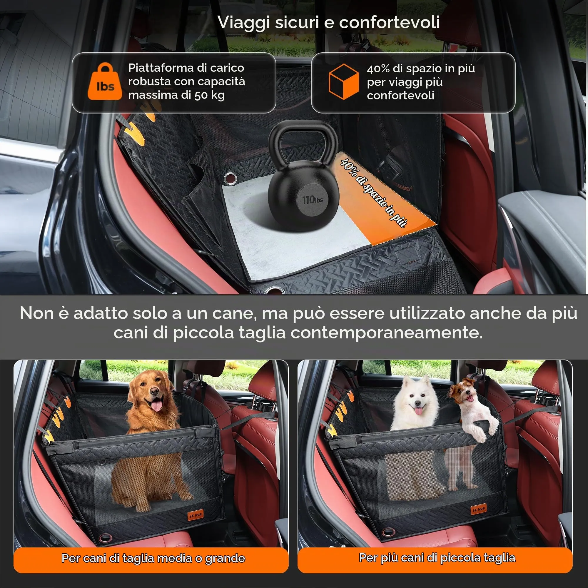KYG Sedile Auto per Cani Medi e Grandi con Fodera Rimovibile - immagine 6