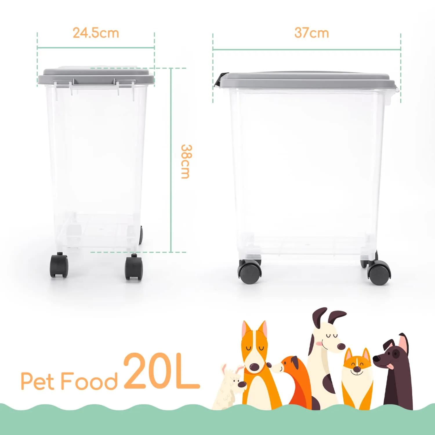Nobleza Contenitore per Cibo per Animali 20 L, Ermetico con Ruote e Pala, Grigio - immagine 6