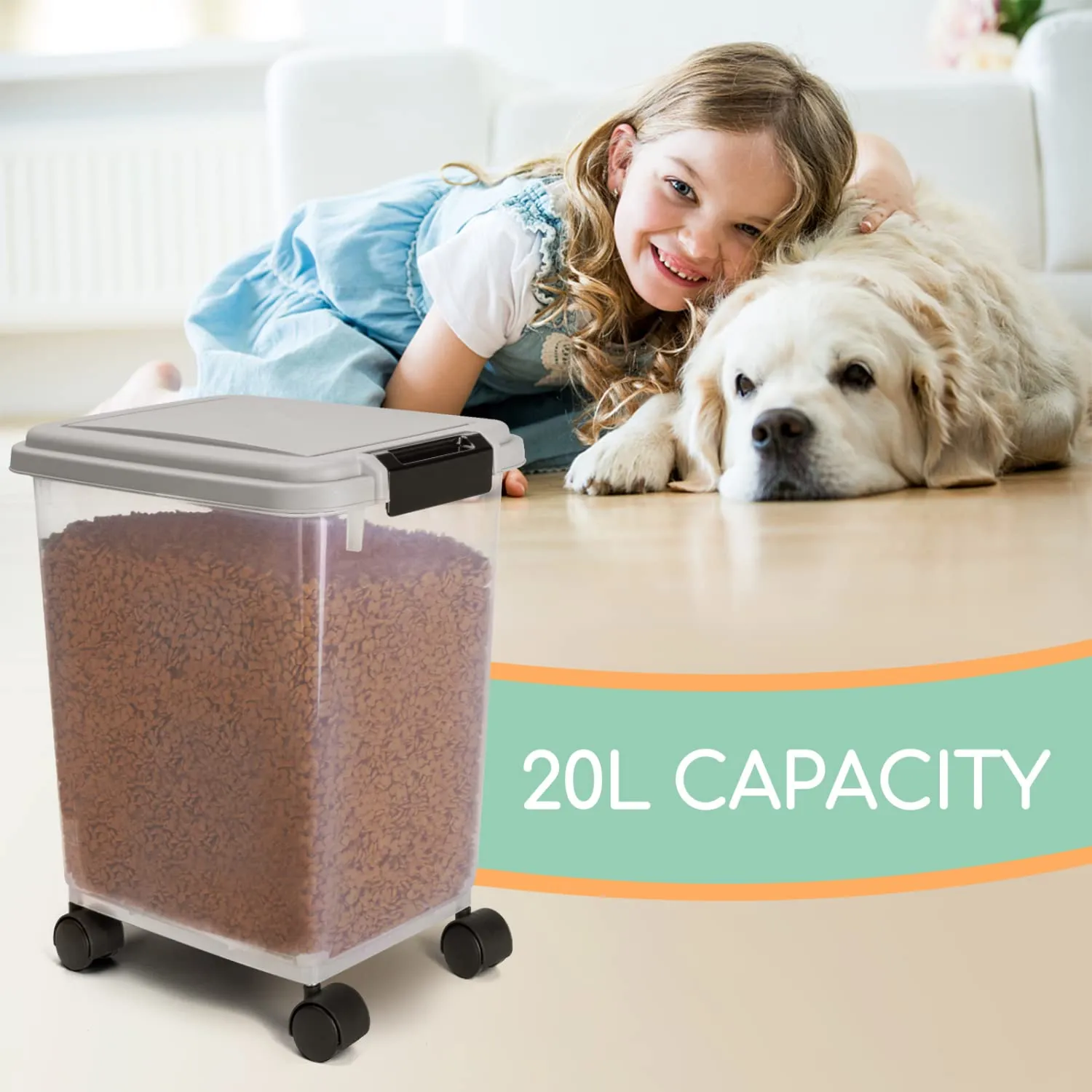 Nobleza Contenitore per Cibo per Animali 20 L, Ermetico con Ruote e Pala, Grigio - immagine 7