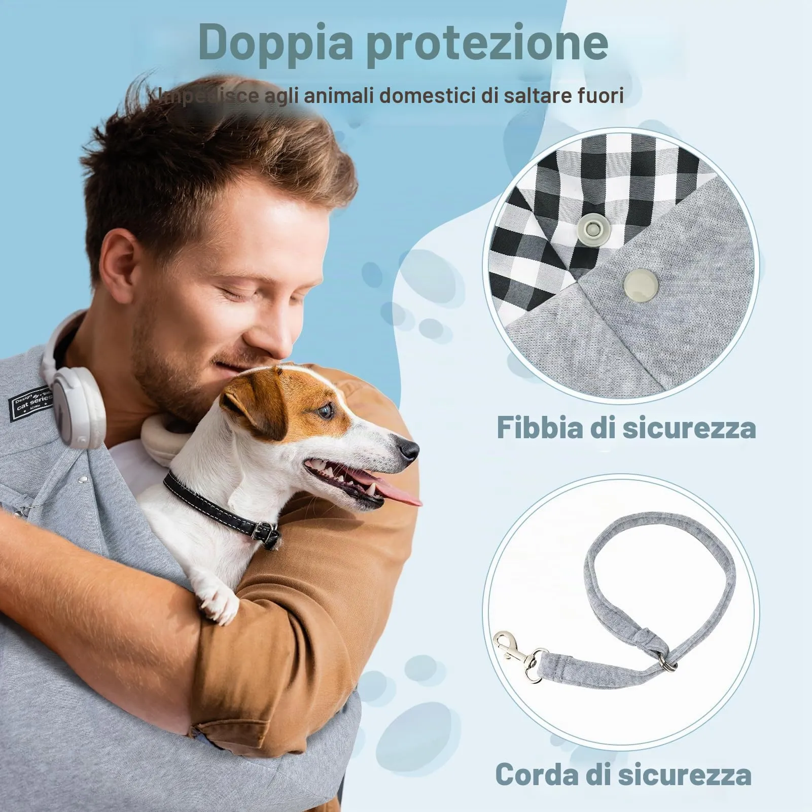 Halinuia Borsa per Cani e Cuccioli Reversibile, fino a 7,5 kg, Grigio - immagine 3