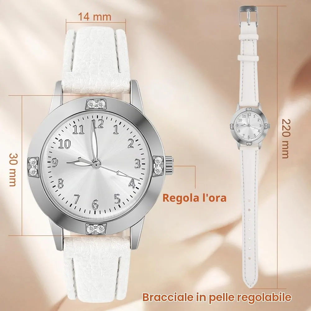 AOOSU Orologio da Donna in Pelle con Diamanti, Quarzo Analogico - immagine 2