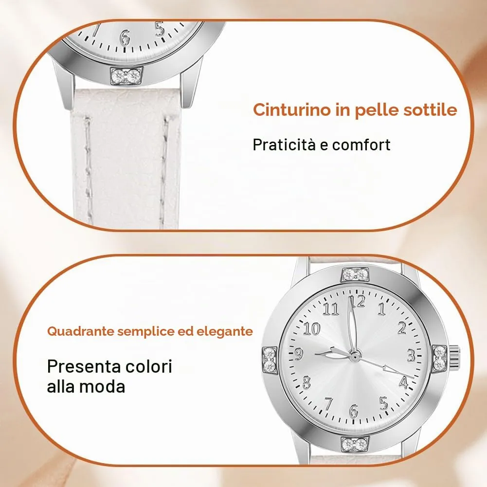 AOOSU Orologio da Donna in Pelle con Diamanti, Quarzo Analogico - immagine 4