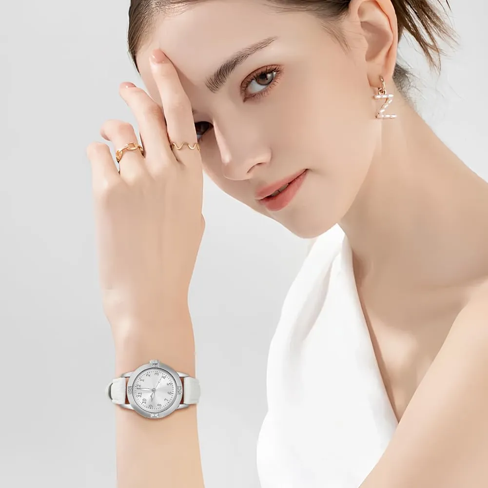 AOOSU Orologio da Donna in Pelle con Diamanti, Quarzo Analogico - immagine 5