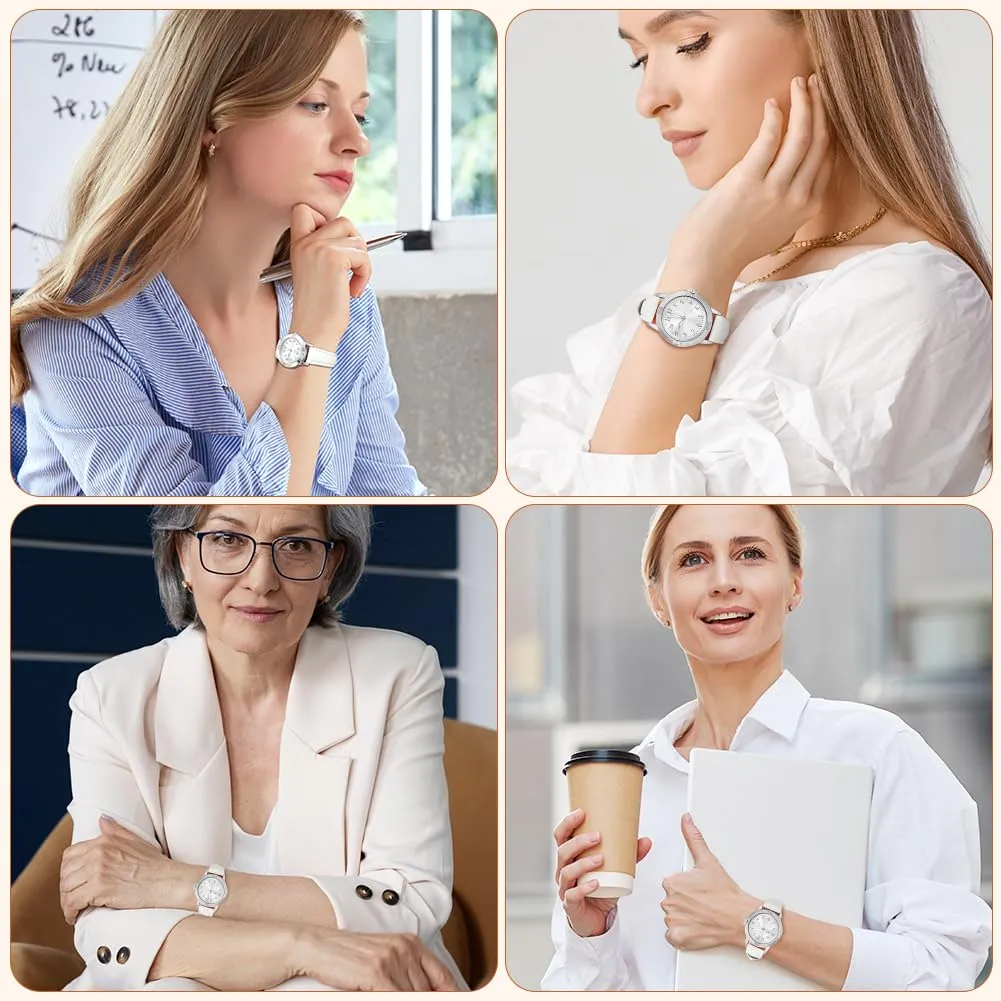 AOOSU Orologio da Donna in Pelle con Diamanti, Quarzo Analogico - immagine 6