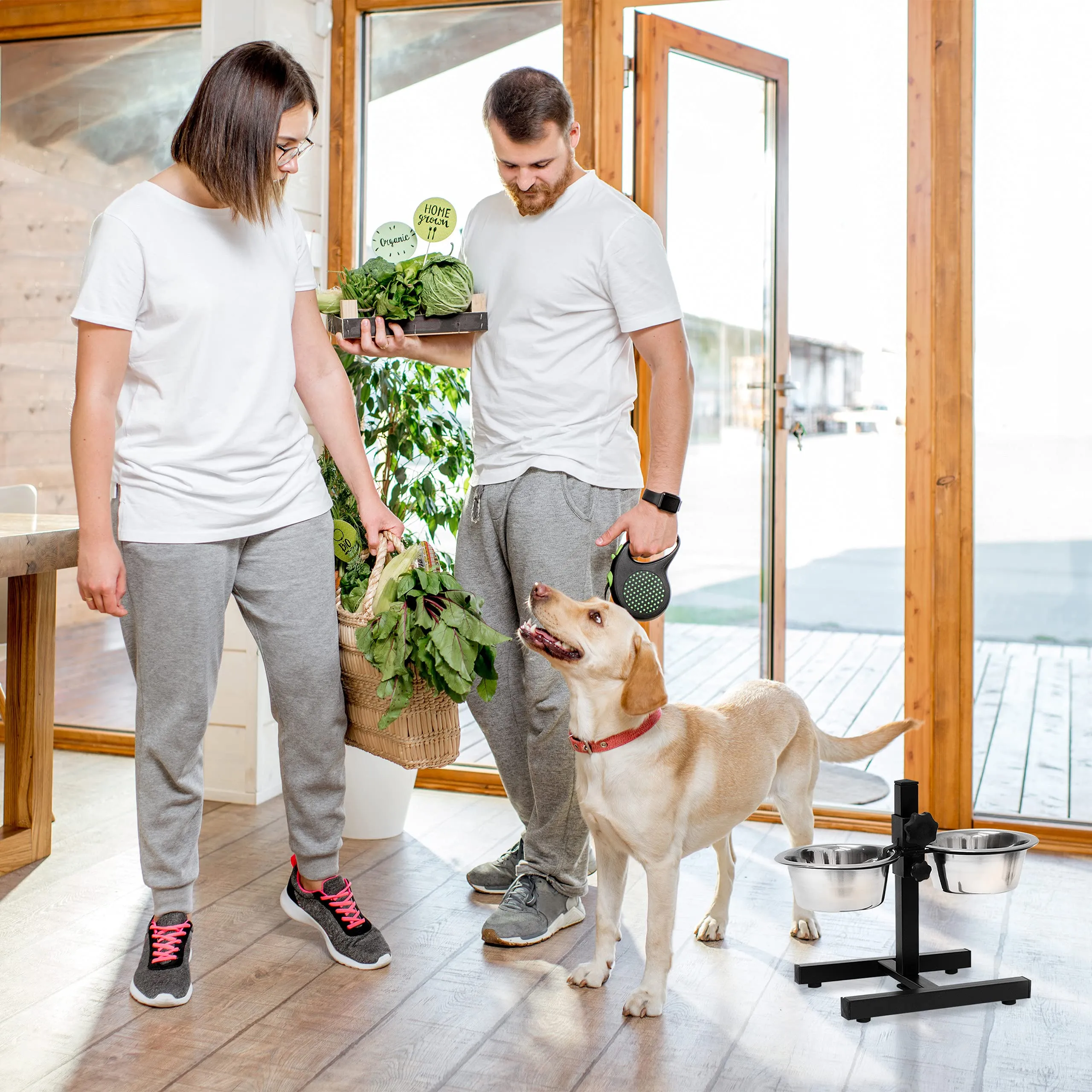 Relaxdays Ciotole Rialzate per Cani in Acciaio, 1,6 l, 42x46x27 cm, Supporto Regolabile Antiscivolo, Argentato - immagine 3