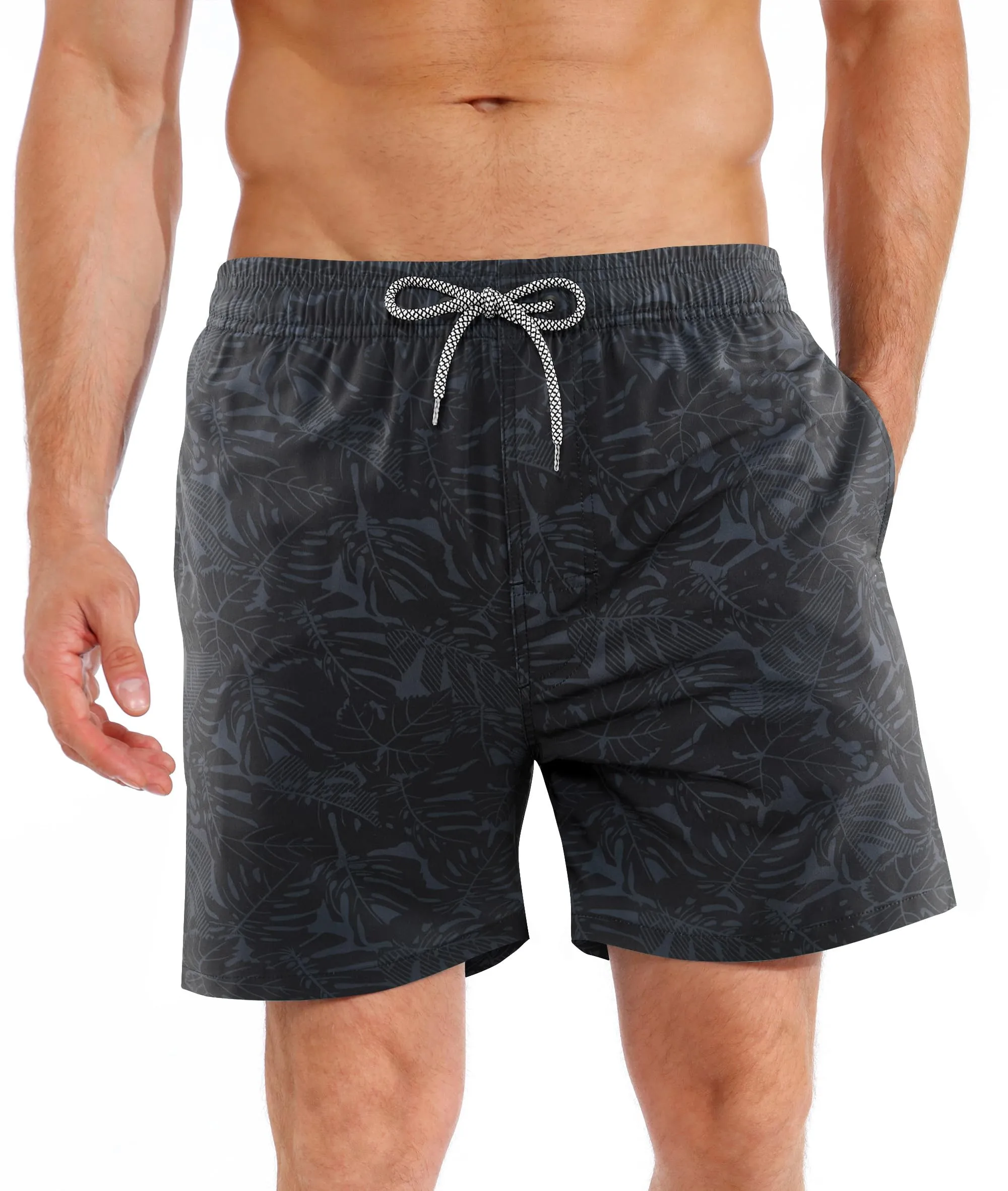 APTRO Pantaloncini da bagno da uomo con fodera a compressione, 17,8 cm, Foglia Nero, 3XL - immagine 7