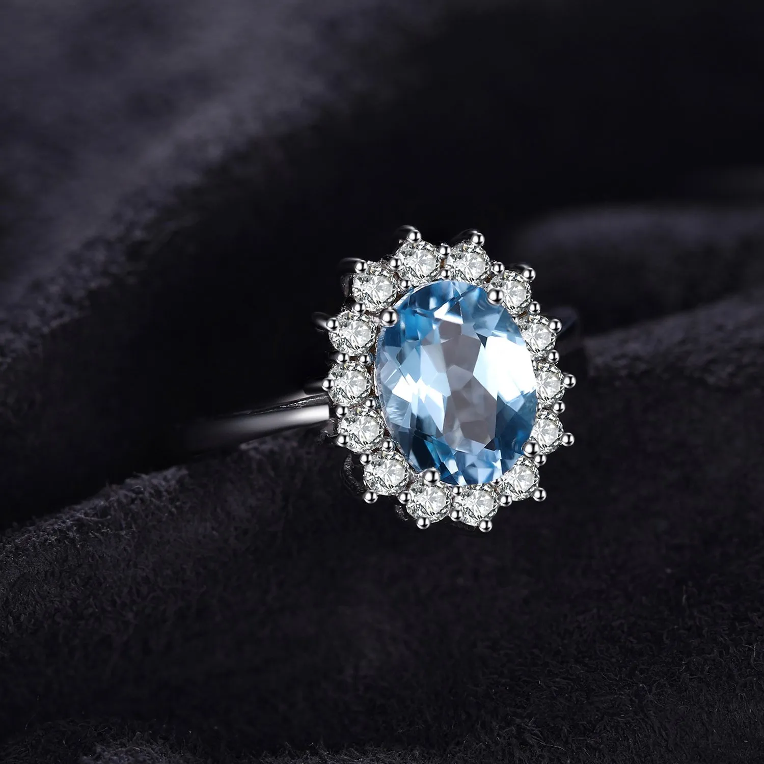 JewelryPalace Anello Halo Donna Placcato Oro Bianco 14K con Created Spinel Sky Blue e Zirconi, Misura 17 - immagine 3