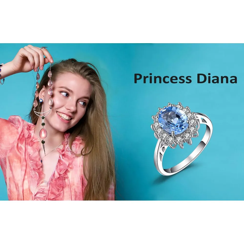 JewelryPalace Anello Halo Donna Placcato Oro Bianco 14K con Created Spinel Sky Blue e Zirconi, Misura 17 - immagine 6