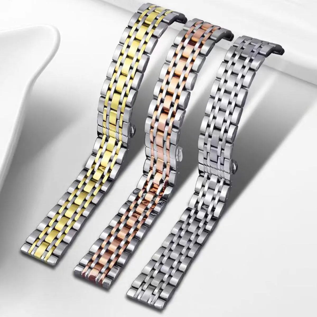 HEYOZURY Cinturino per Orologio in Acciaio Inossidabile 21mm Argento e Oro - immagine 7
