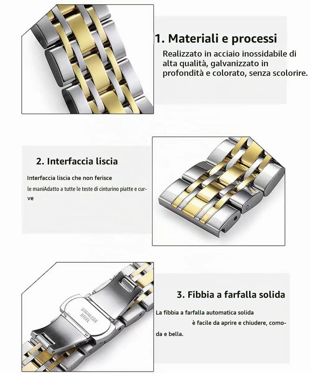 HEYOZURY Cinturino per Orologio in Acciaio Inossidabile 20mm Argento e Oro - immagine 2