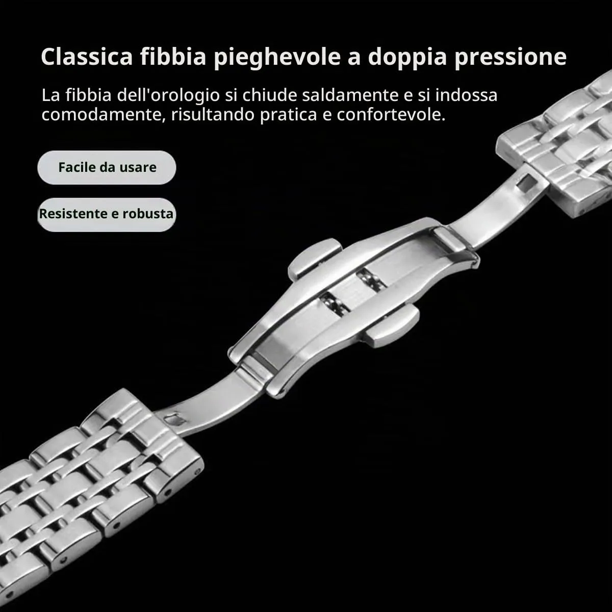 HEYOZURY Cinturino in Acciaio Inossidabile per Orologio 18mm Argento - immagine 3