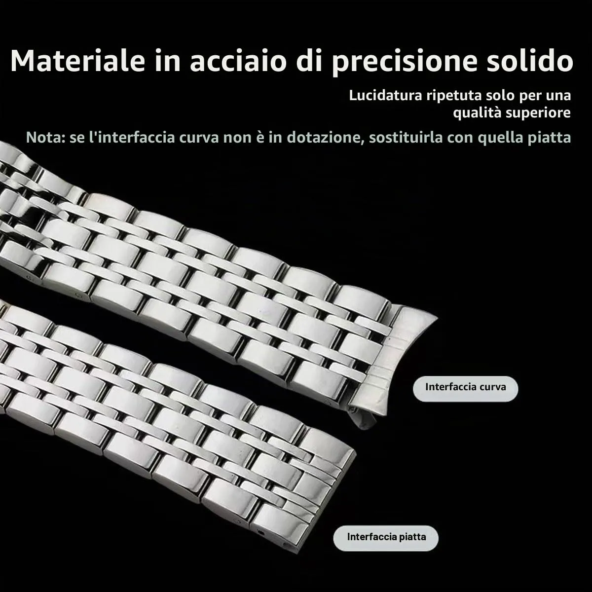 HEYOZURY Cinturino in Acciaio Inossidabile per Orologio 18mm Argento - immagine 4