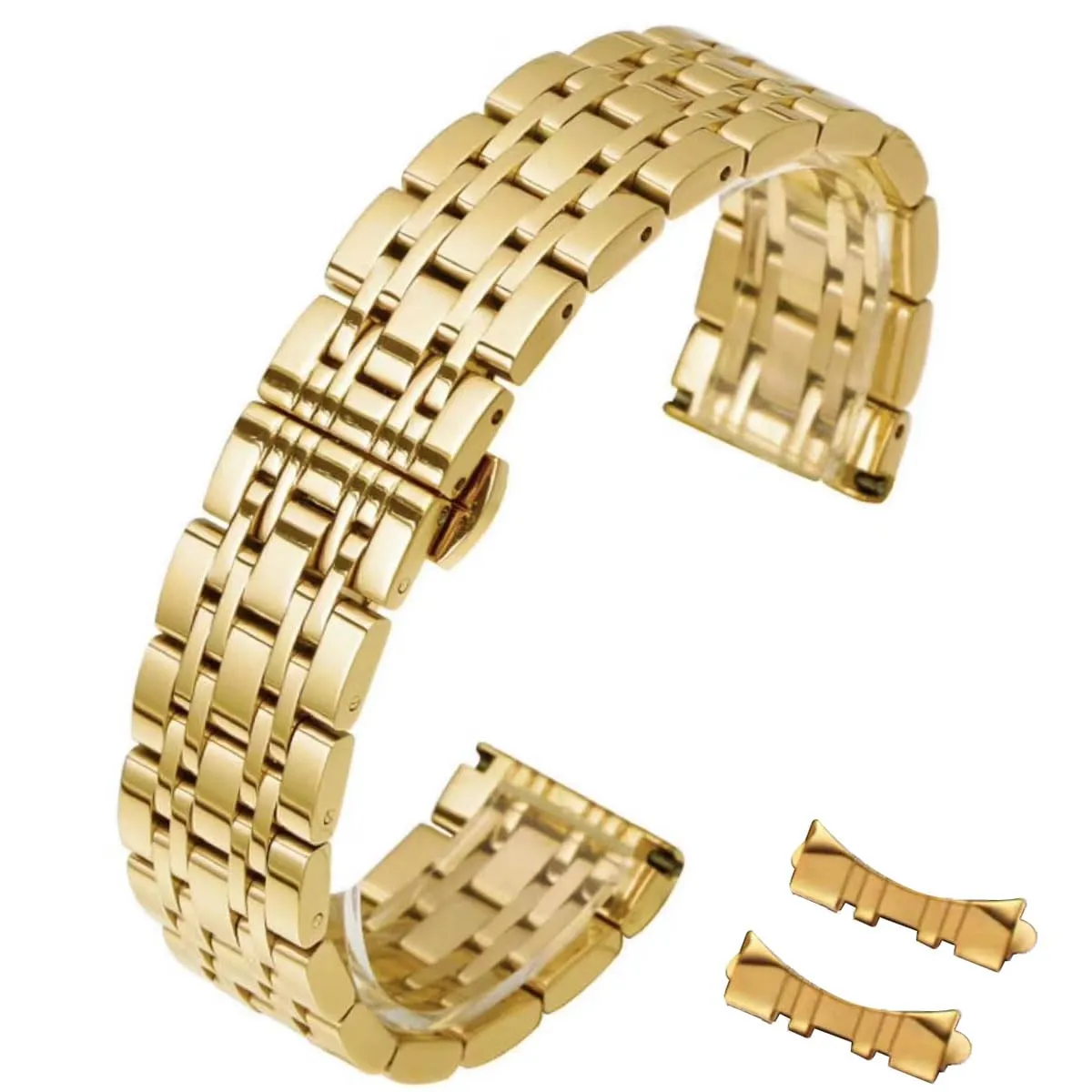HEYOZURY Cinturino in Acciaio Inossidabile 18mm Oro con Estremità Dritta e Curva - immagine 1