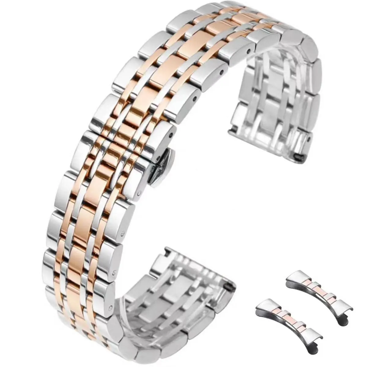 HEYOZURY Cinturino in Acciaio Inossidabile 16mm Argento e oro rosa - immagine 1