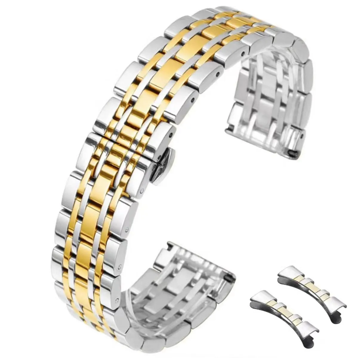 HEYOZURY Cinturino per Orologio in Acciaio Inossidabile 18mm Argento e Oro - immagine 1