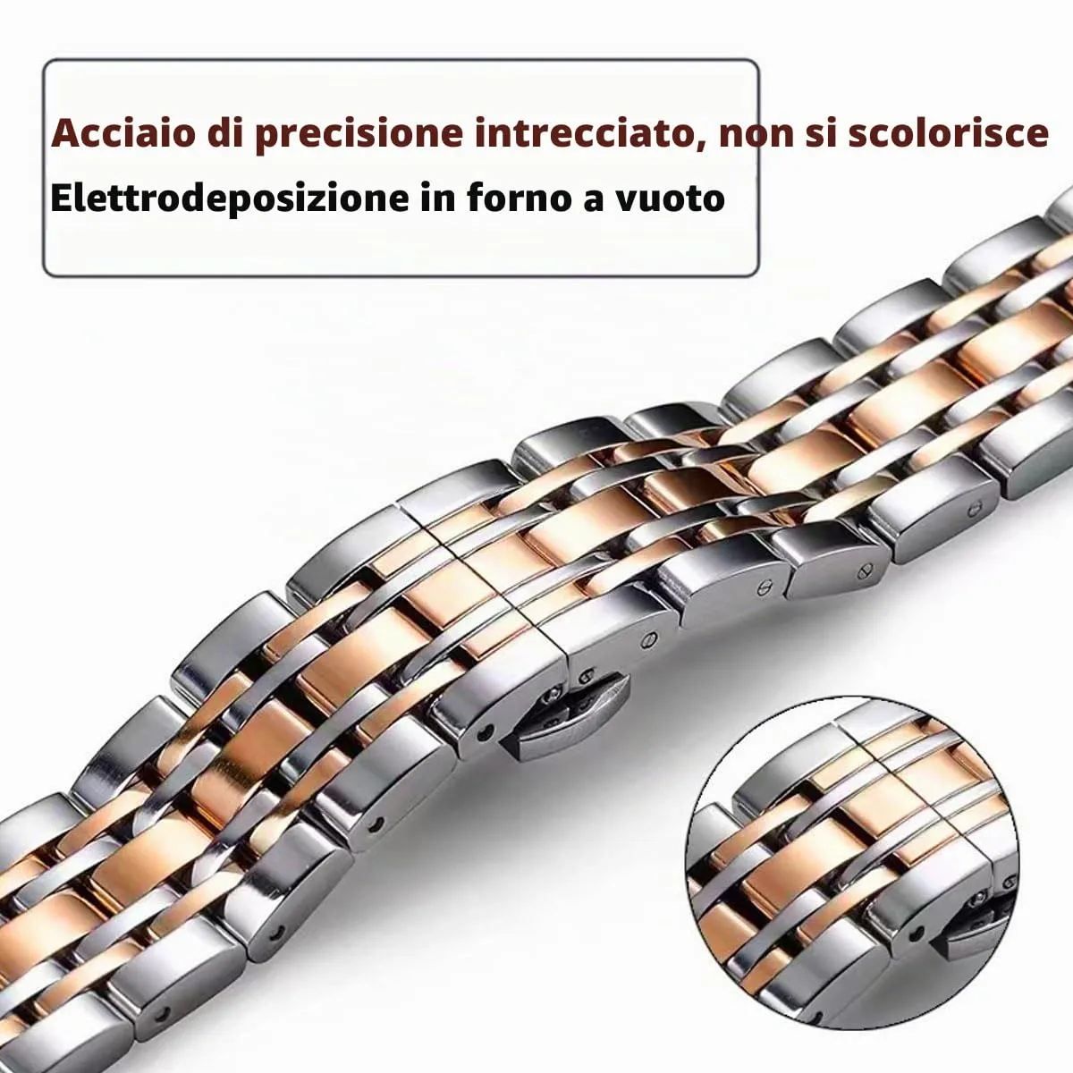 HEYOZURY Cinturino per Orologio in Acciaio Inossidabile 20mm Argento e Oro Rosa - immagine 4