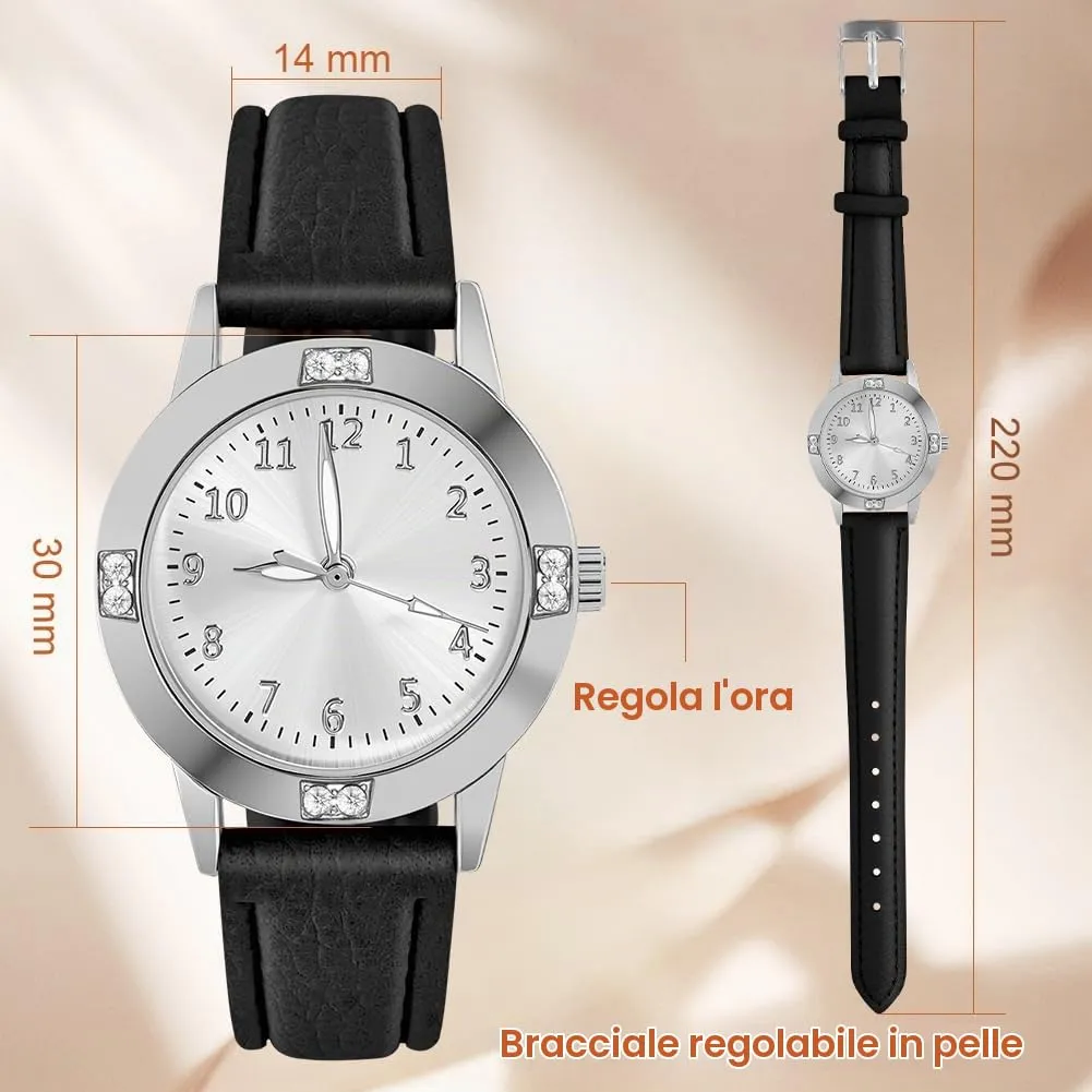 AOOSU Orologio da Donna in Pelle con Diamanti, Quarzo Analogico - immagine 2