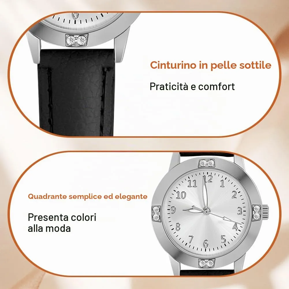 AOOSU Orologio da Donna in Pelle con Diamanti, Quarzo Analogico - immagine 4