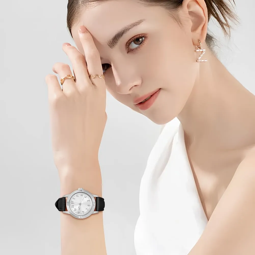 AOOSU Orologio da Donna in Pelle con Diamanti, Quarzo Analogico - immagine 5
