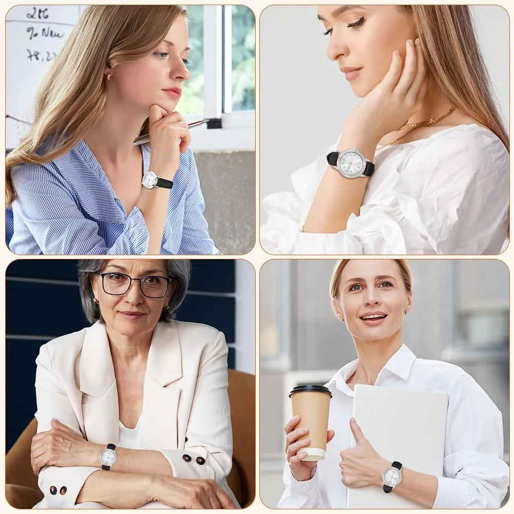 AOOSU Orologio da Donna in Pelle con Diamanti, Quarzo Analogico - immagine 6