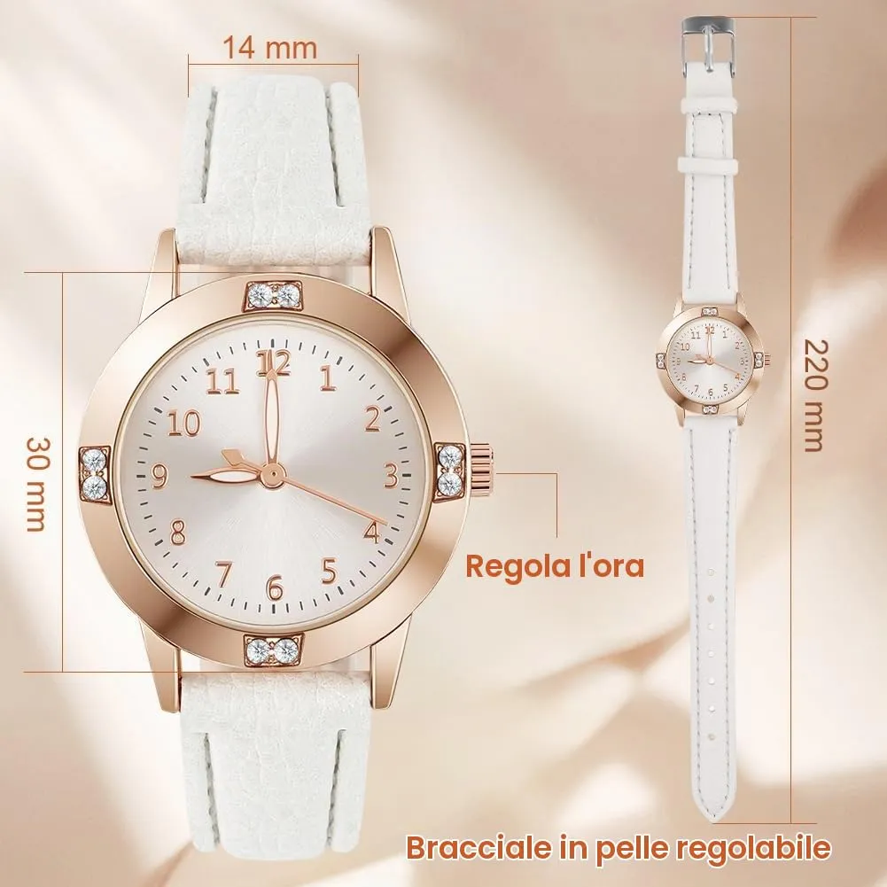 AOOSU Orologio da Donna in Pelle con Diamanti, Quarzo Analogico - immagine 2