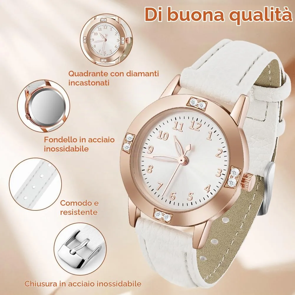 AOOSU Orologio da Donna in Pelle con Diamanti, Quarzo Analogico - immagine 3