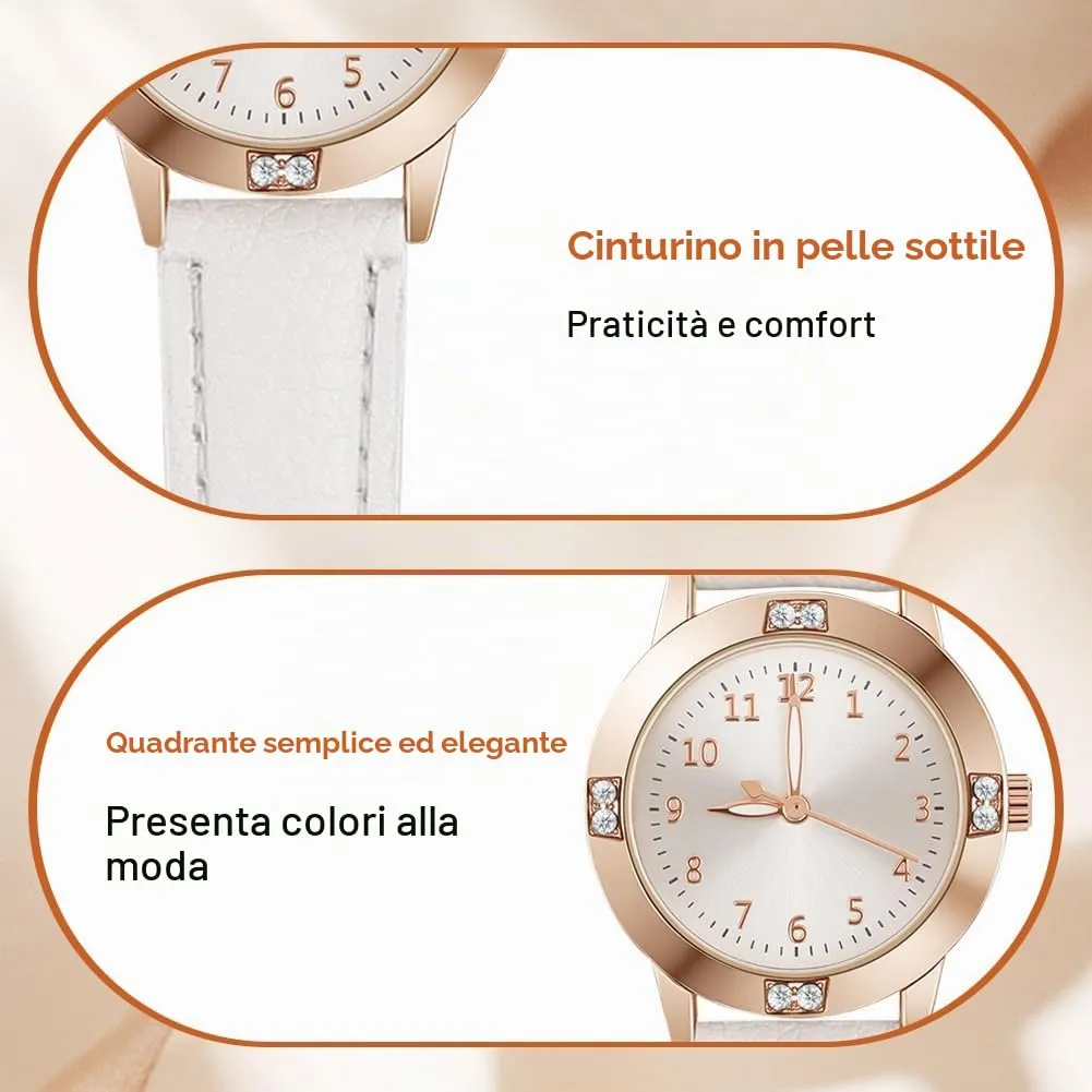 AOOSU Orologio da Donna in Pelle con Diamanti, Quarzo Analogico - immagine 4