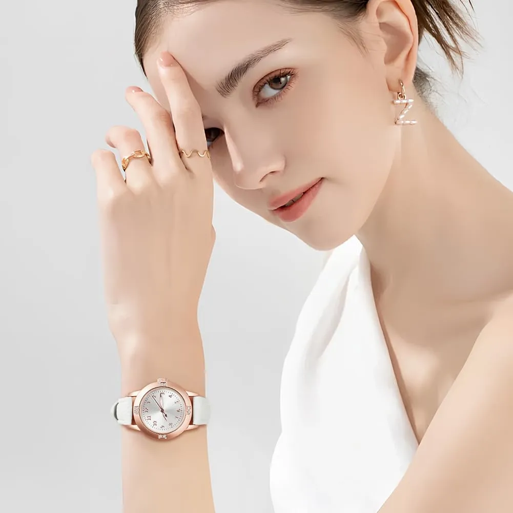 AOOSU Orologio da Donna in Pelle con Diamanti, Quarzo Analogico - immagine 5