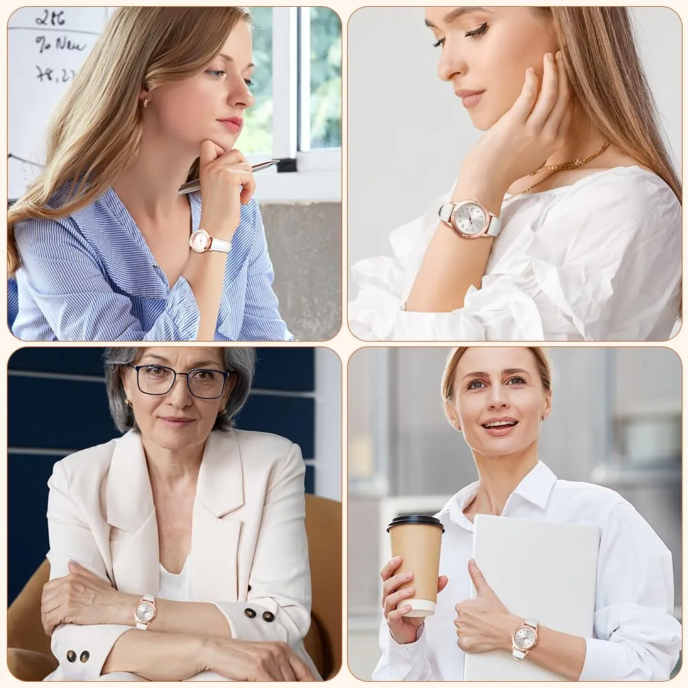 AOOSU Orologio da Donna in Pelle con Diamanti, Quarzo Analogico - immagine 6