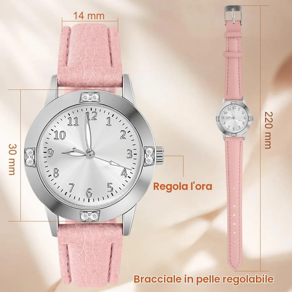 AOOSU Orologio da Donna in Pelle con Diamanti, Quarzo Analogico - immagine 2
