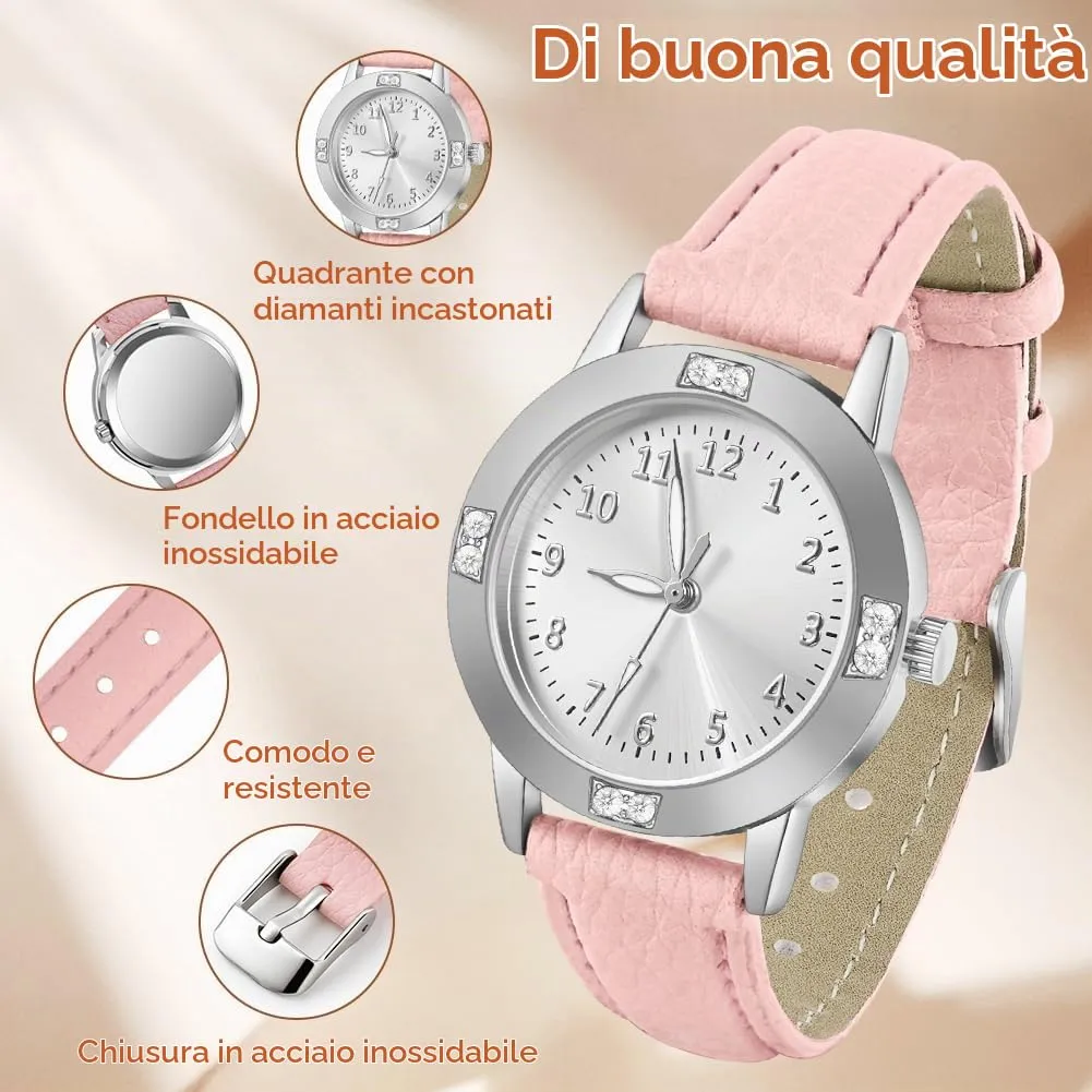 AOOSU Orologio da Donna in Pelle con Diamanti, Quarzo Analogico - immagine 3
