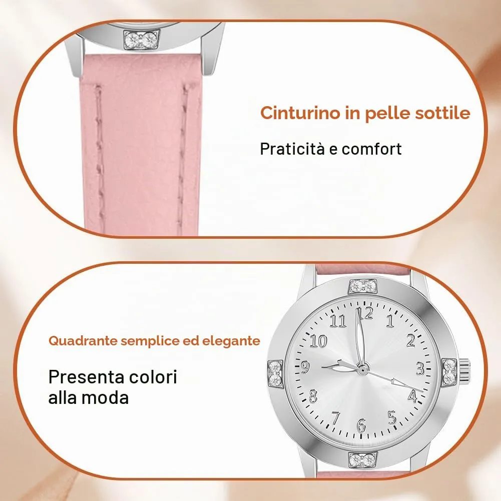 AOOSU Orologio da Donna in Pelle con Diamanti, Quarzo Analogico - immagine 4