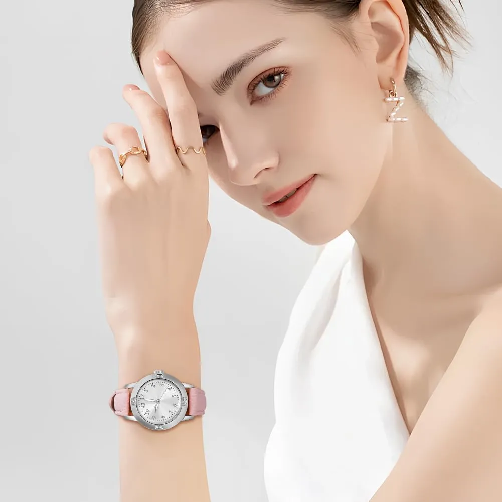 AOOSU Orologio da Donna in Pelle con Diamanti, Quarzo Analogico - immagine 5
