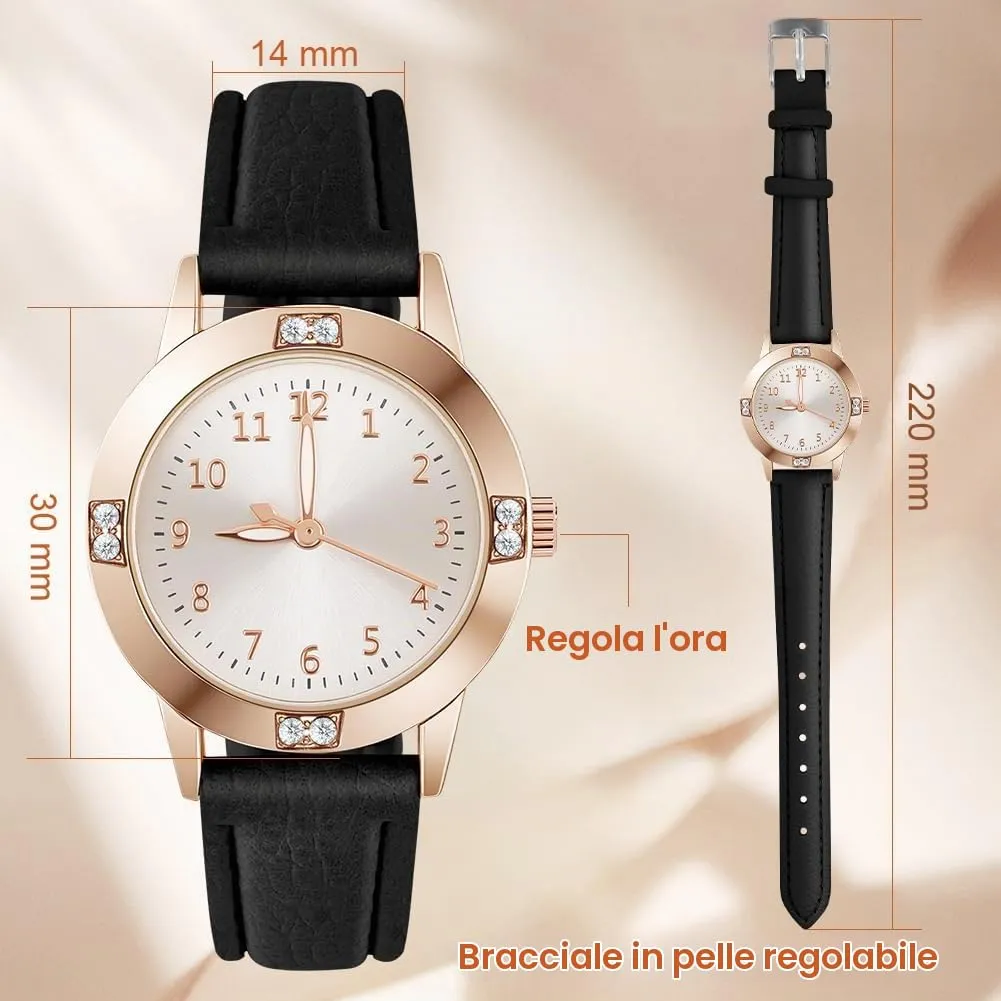 AOOSU Orologio da Donna in Pelle con Diamanti, Quarzo Analogico - immagine 2