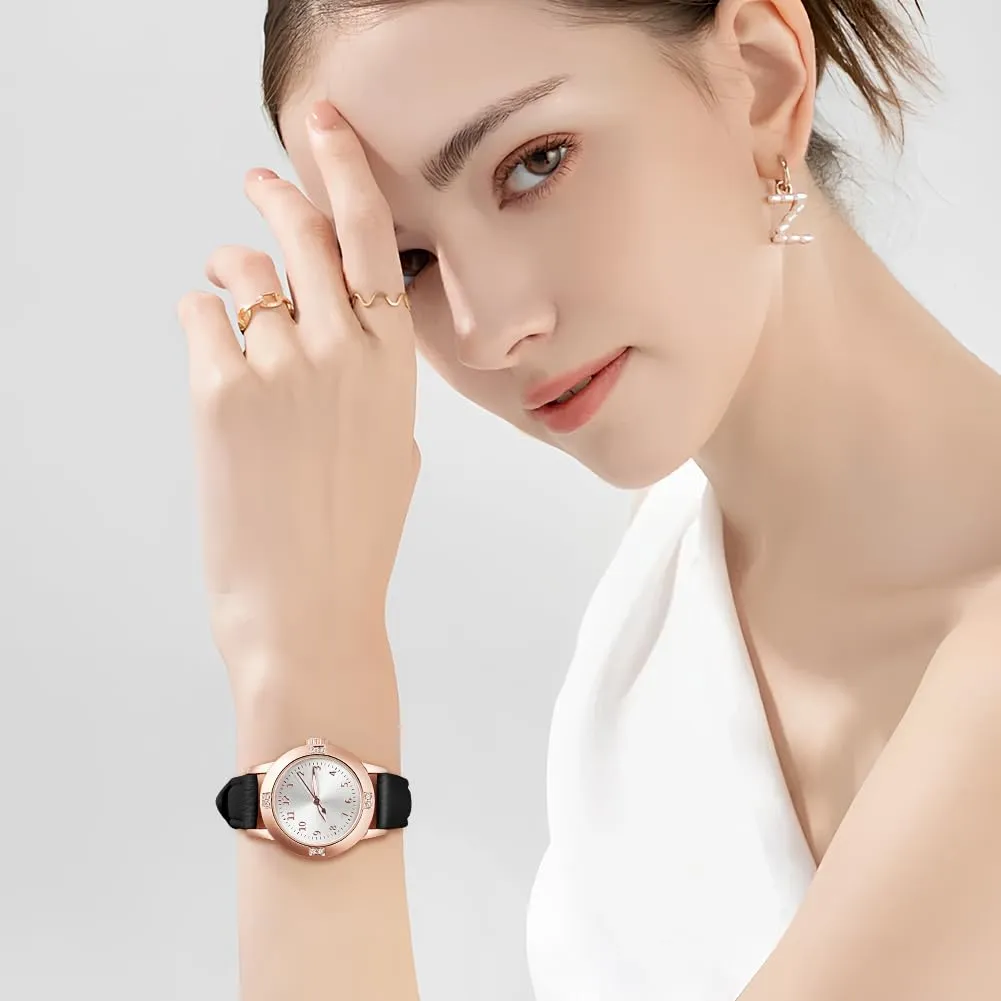 AOOSU Orologio da Donna in Pelle con Diamanti, Quarzo Analogico - immagine 5