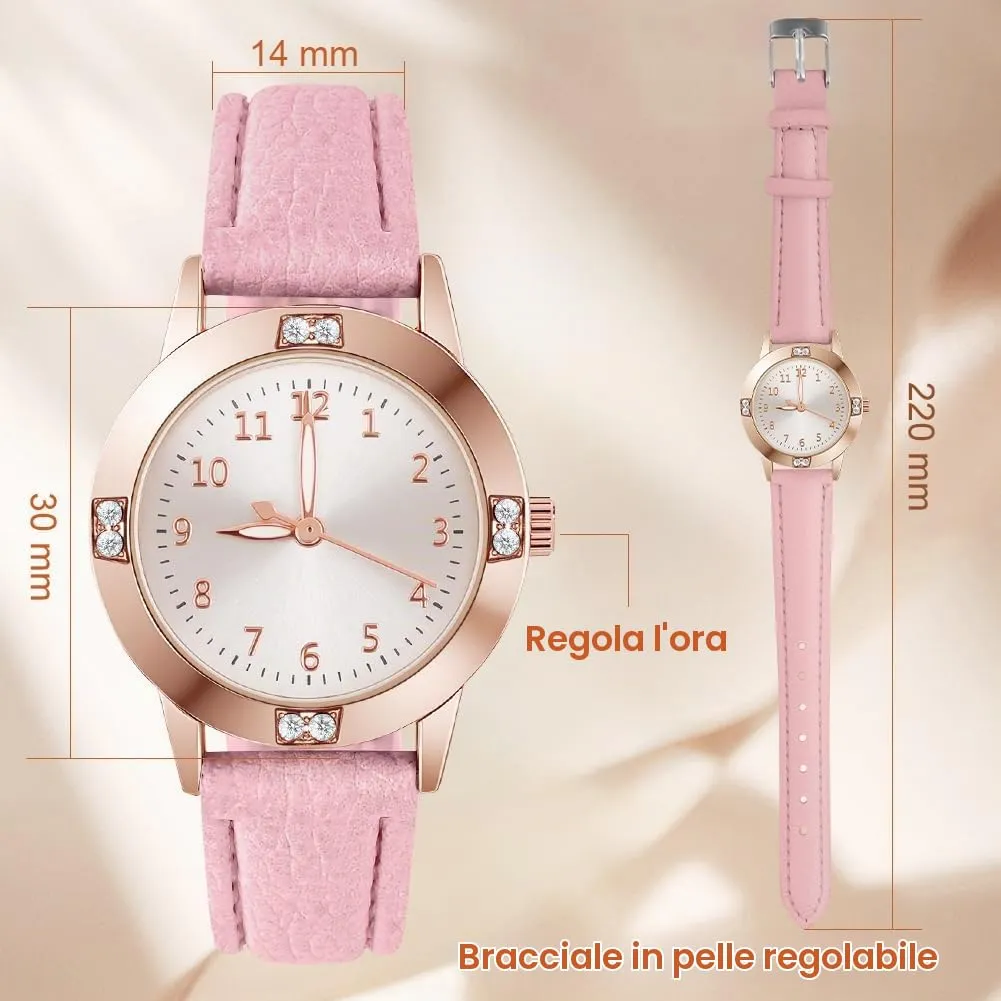 AOOSU Orologio da Donna in Pelle con Diamanti, Quarzo Analogico - immagine 2
