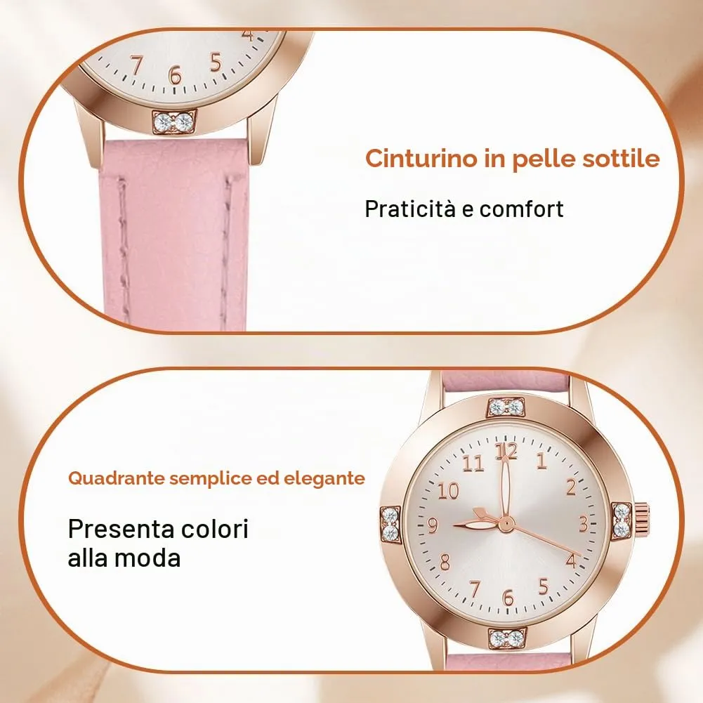 AOOSU Orologio da Donna in Pelle con Diamanti, Quarzo Analogico - immagine 4