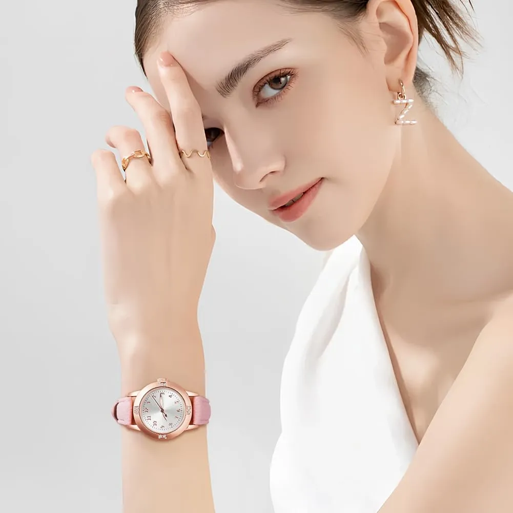 AOOSU Orologio da Donna in Pelle con Diamanti, Quarzo Analogico - immagine 5