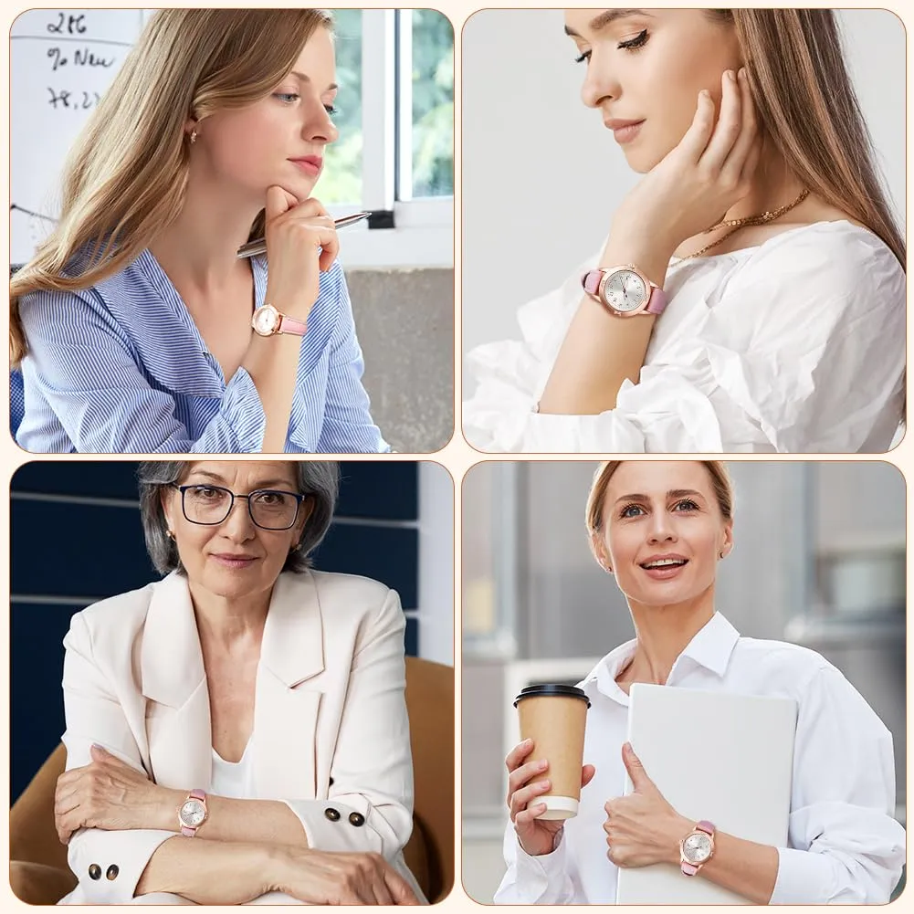AOOSU Orologio da Donna in Pelle con Diamanti, Quarzo Analogico - immagine 6