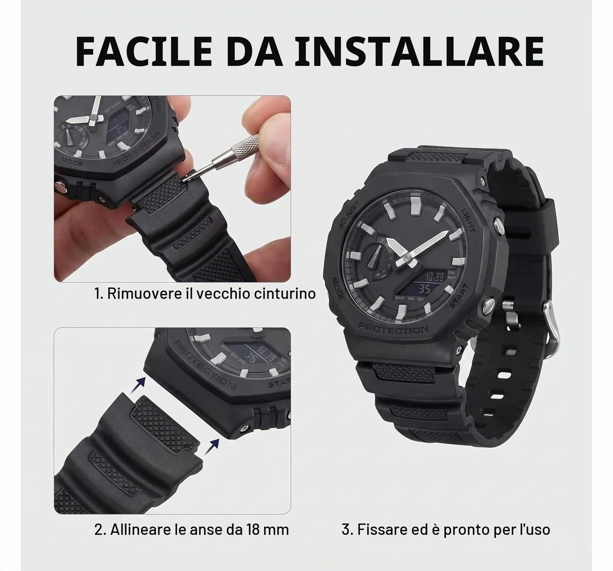 Panlouting Cinturino Orologio 18mm in Resina per Casio AE-1000W AE-1200 AE-1300 AEQ-110W AQ-S800W MRW-200H SGW-300H SGW-400H W-216H W-218H - immagine 5