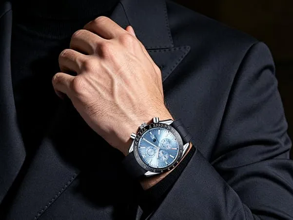 BENYAR Orologio da Uomo Cronografo Analogico al Quarzo, Cinturino in Silicone, 50M Impermeabile, Nero Blu Ghiaccio - immagine 10