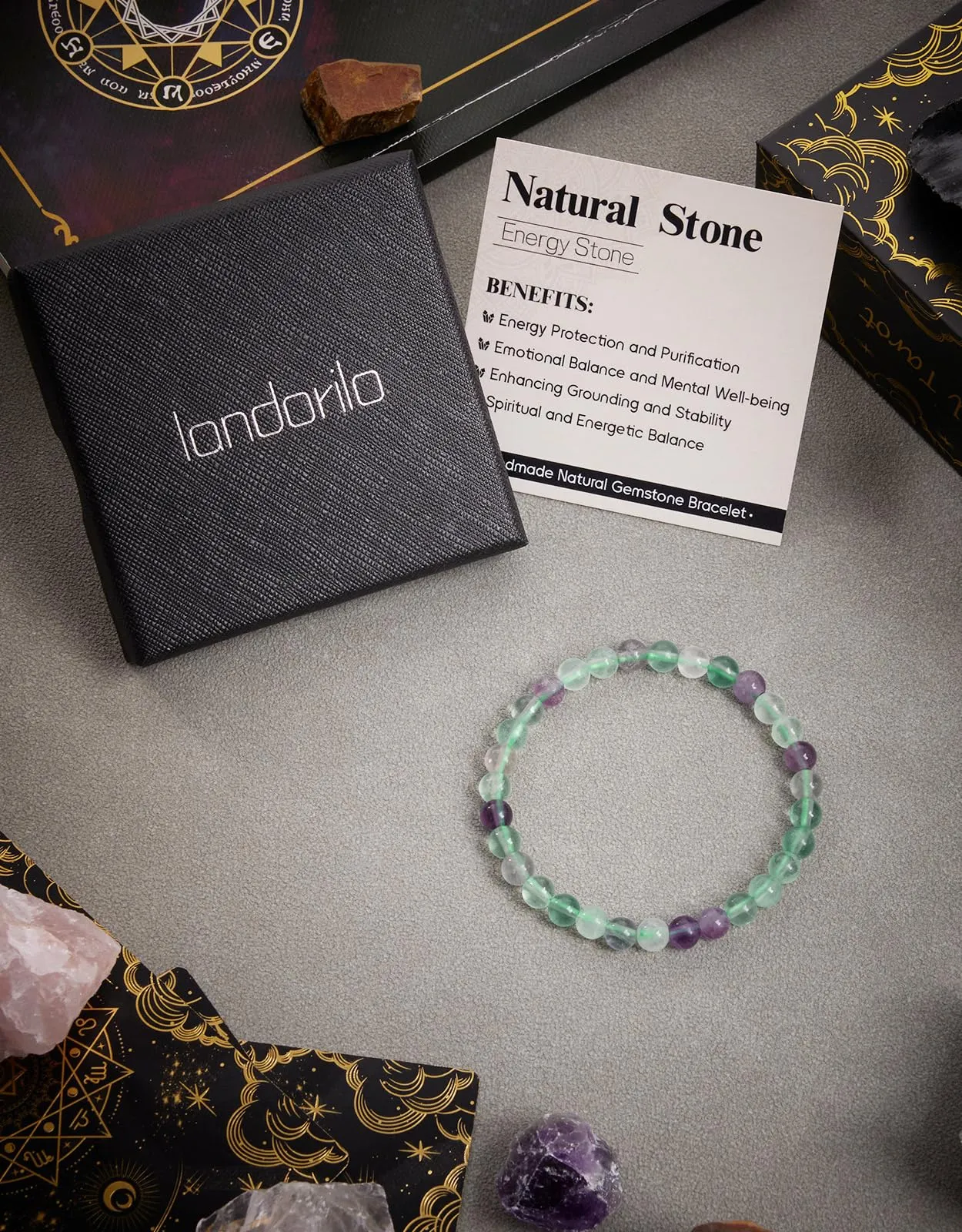Landorilo Bracciale in Pietra Naturale Fluorite Colorata, 6 mm - immagine 4