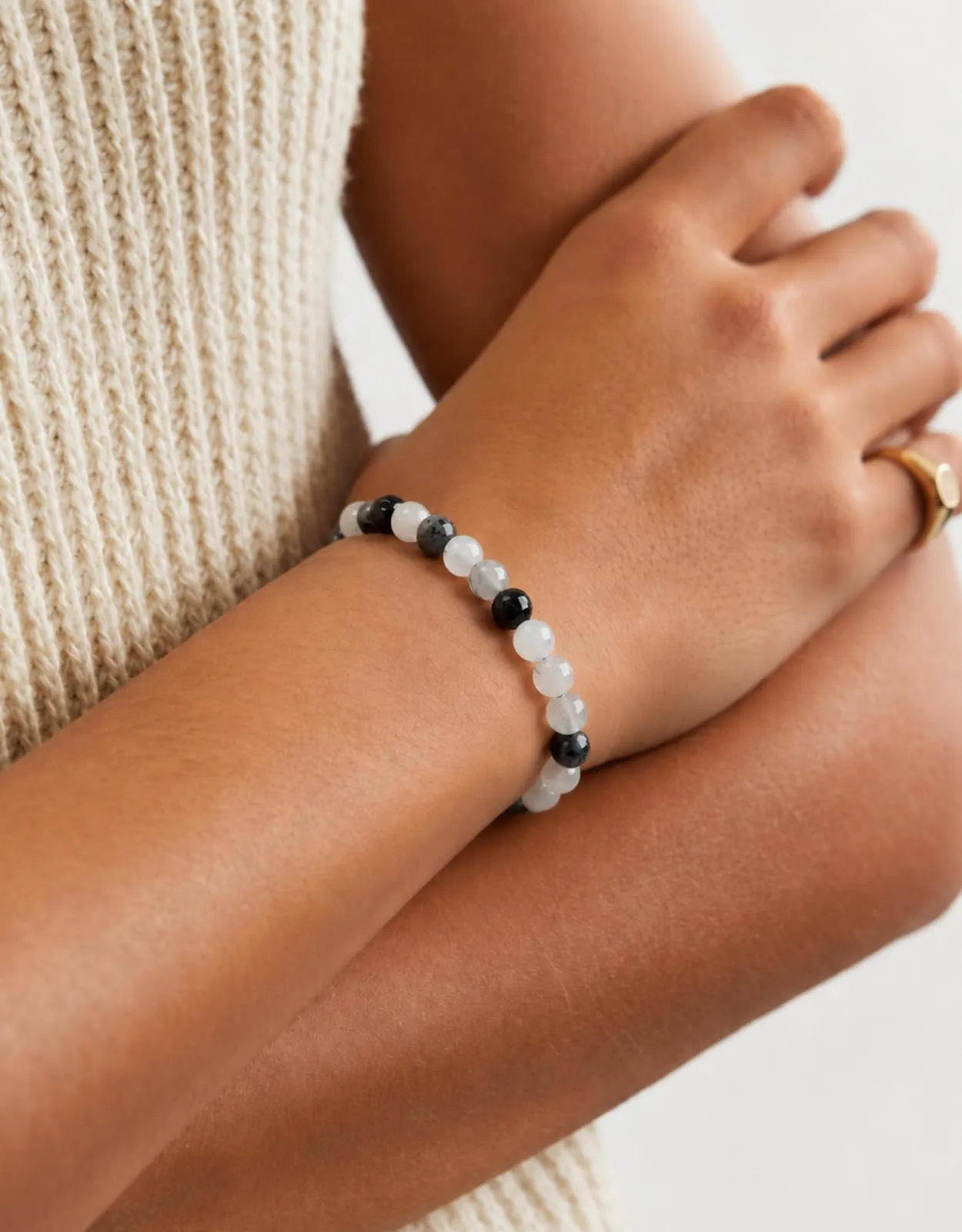 Landorilo Bracciale in Pietra Naturale 6 mm, Quarzo Tormalino - immagine 2