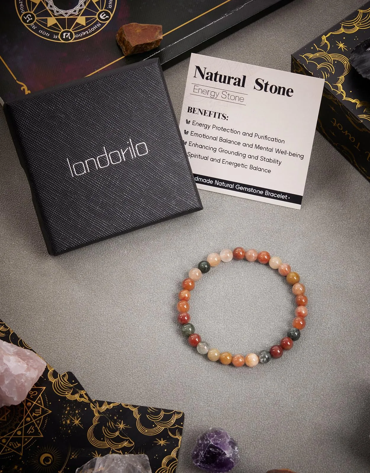 Landorilo Bracciale in Pietra Naturale 6 mm, Agata Colorata - immagine 4